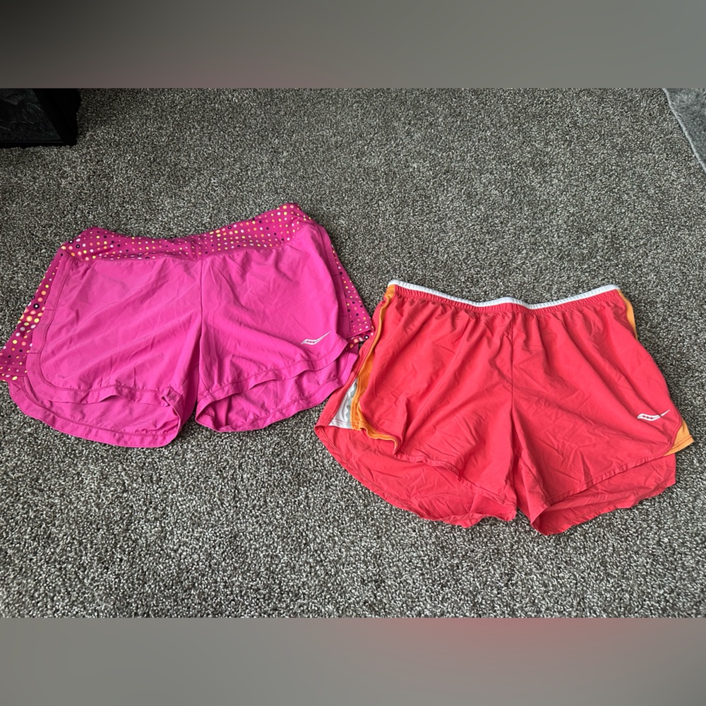 Saucony Pink and Red Athletic Shorts Set